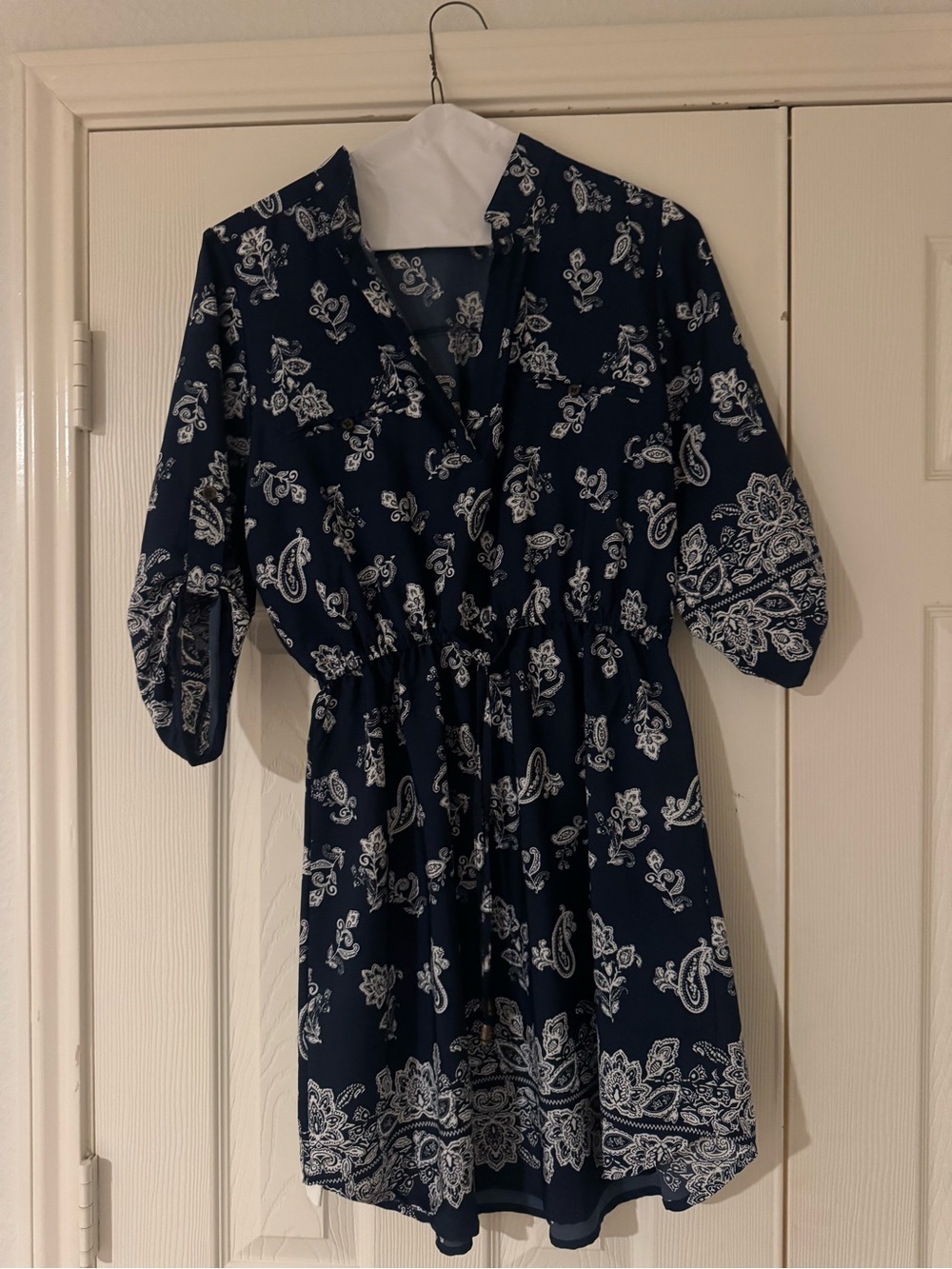 indulge Navy Paisley Mini Dress with Elastic Waist